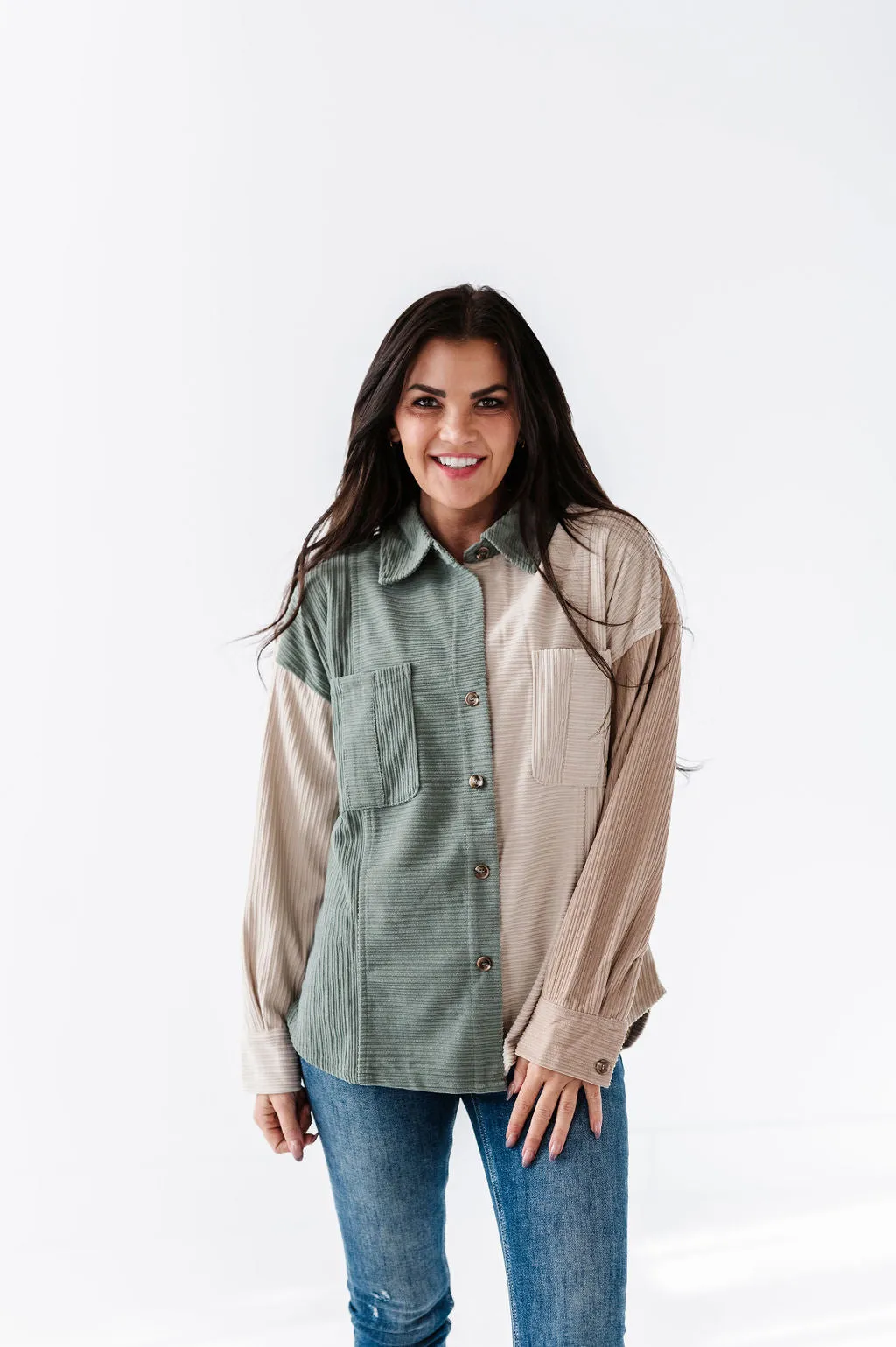 Colorblock Mix Jacket in Sage