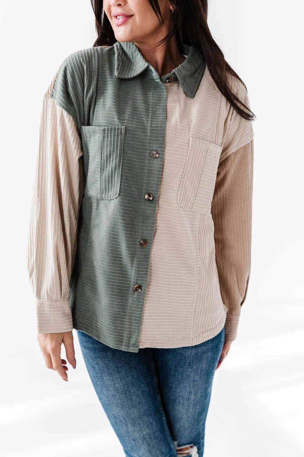 Colorblock Mix Jacket in Sage