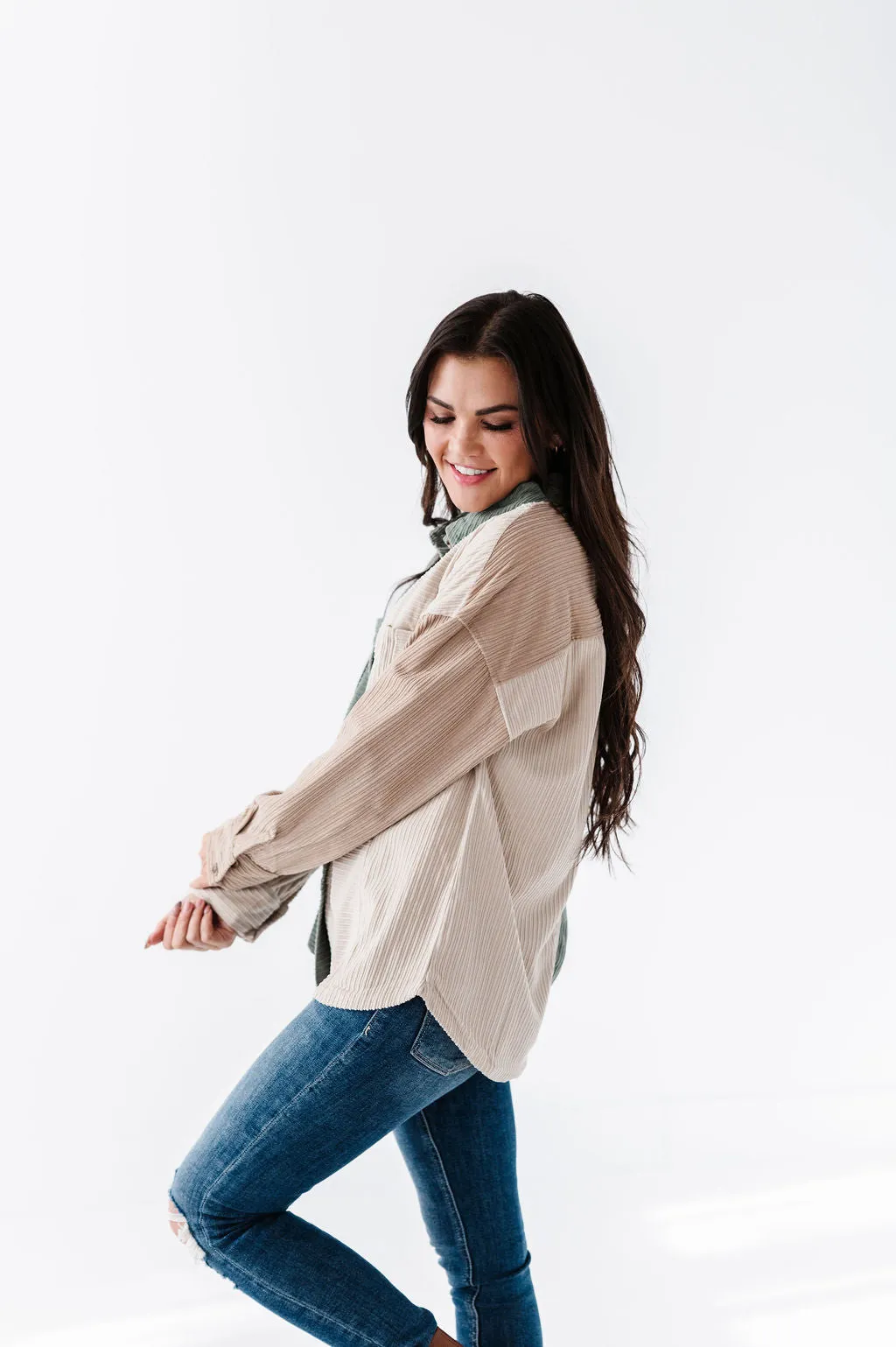 Colorblock Mix Jacket in Sage