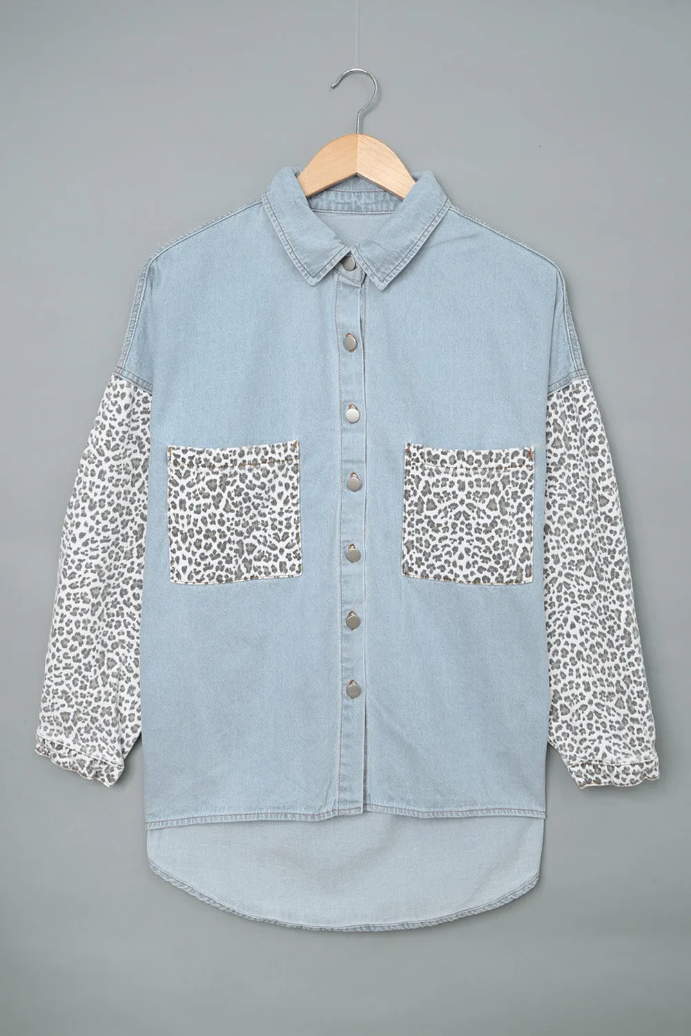 Contrast Leopard Denim Jacket for Women