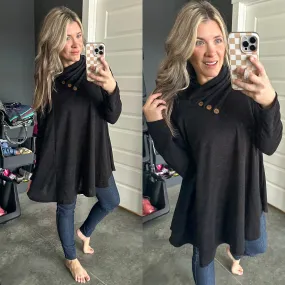 Cowl Neck Fit & Flare Tunic Sweater In Black