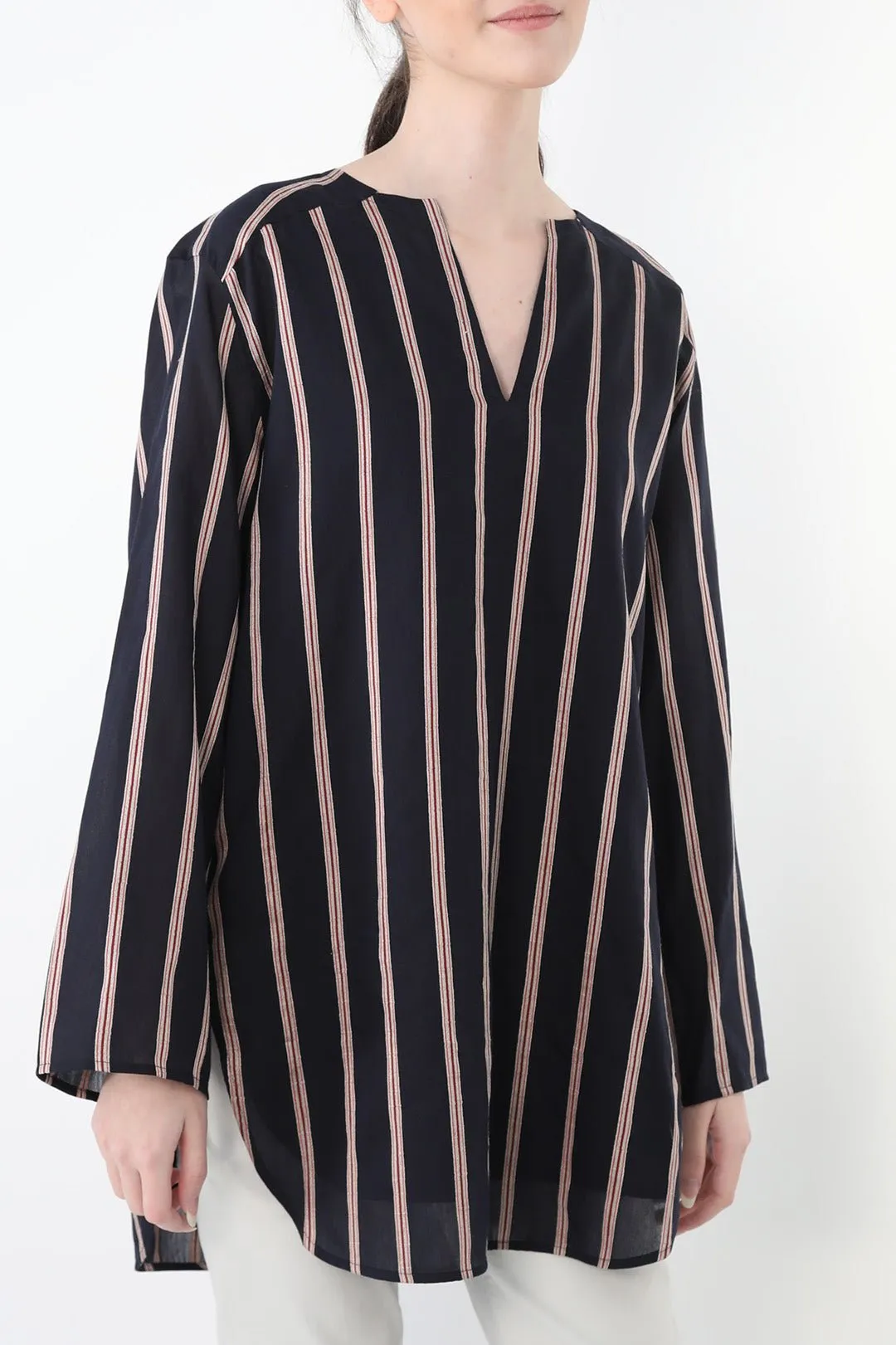 CYPRESS LAYERED SHIRT IN ITALIAN COTTON VOILE NAVY STRIPES