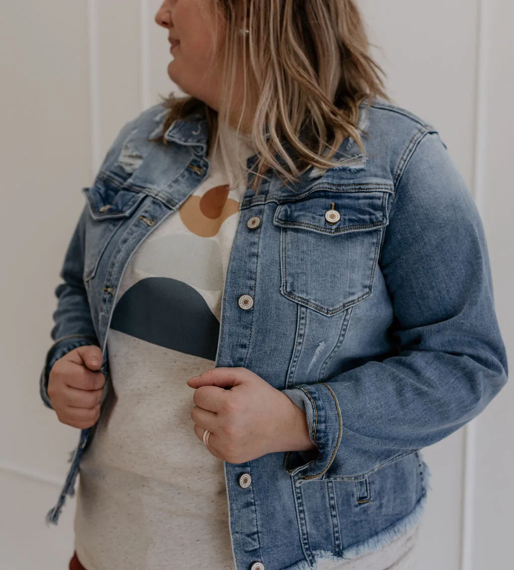 Dena curvy distressed denim jacket