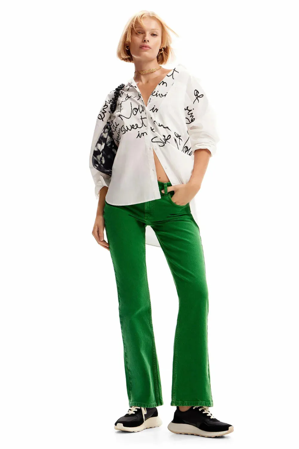 Desigual Denim Flare Green Pant