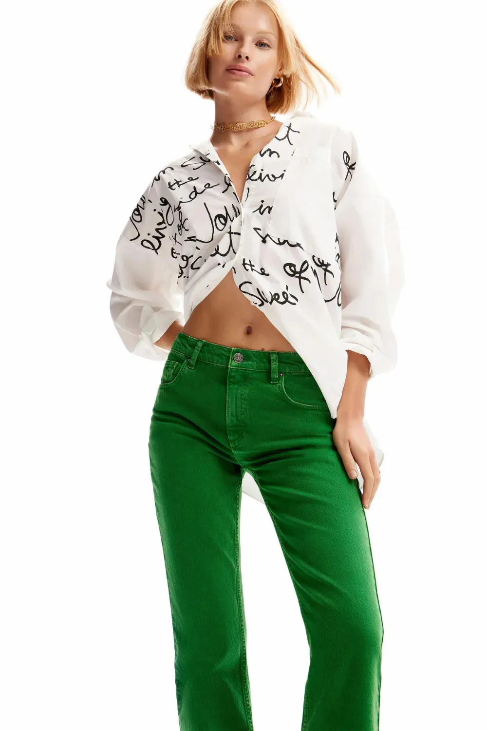 Desigual Denim Flare Green Pant