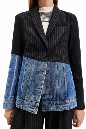 Desigual Pinstripe Denim Hybrid Blazer