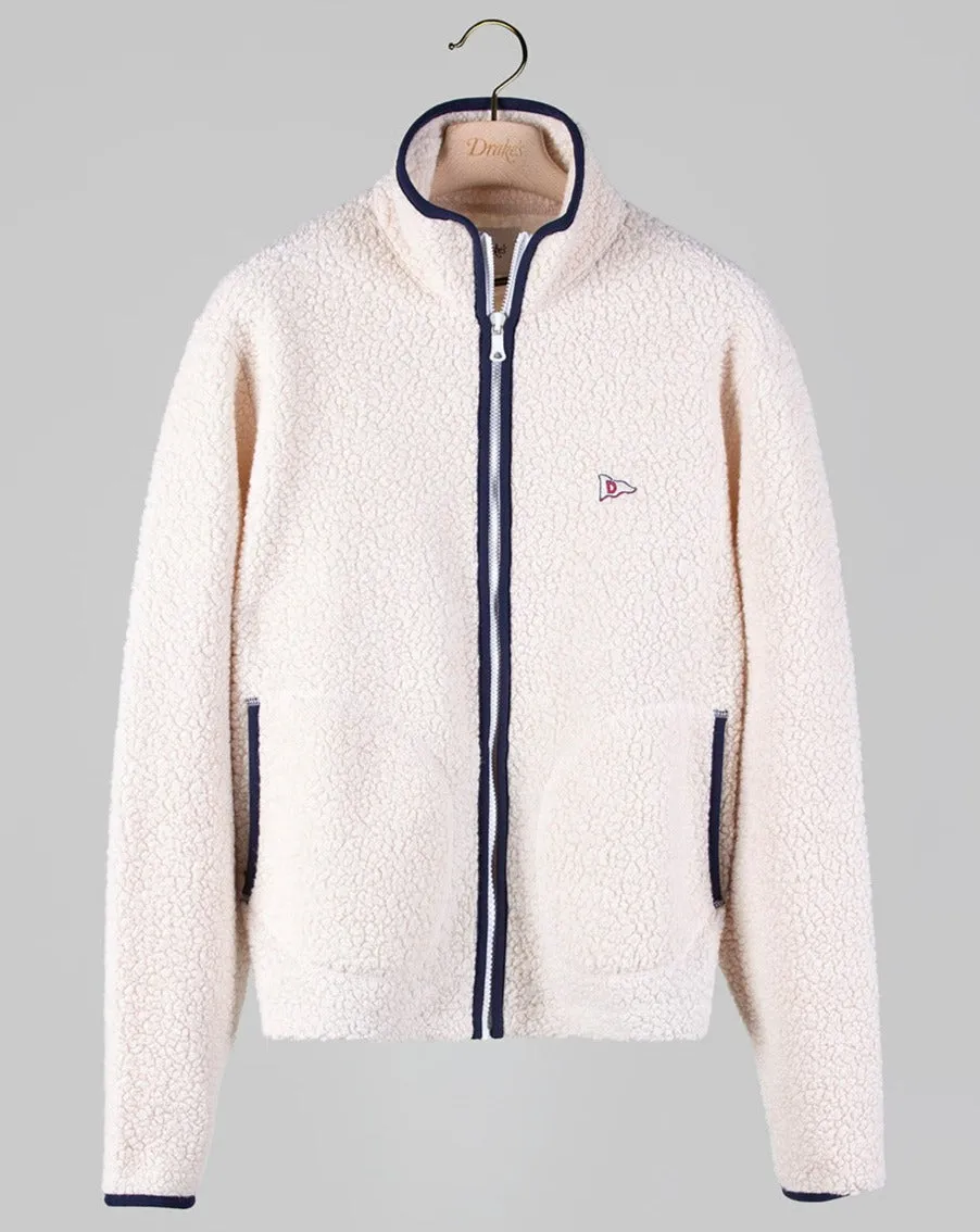 Drake's Boucle Wool Zip Fleece Jacket / Ecru