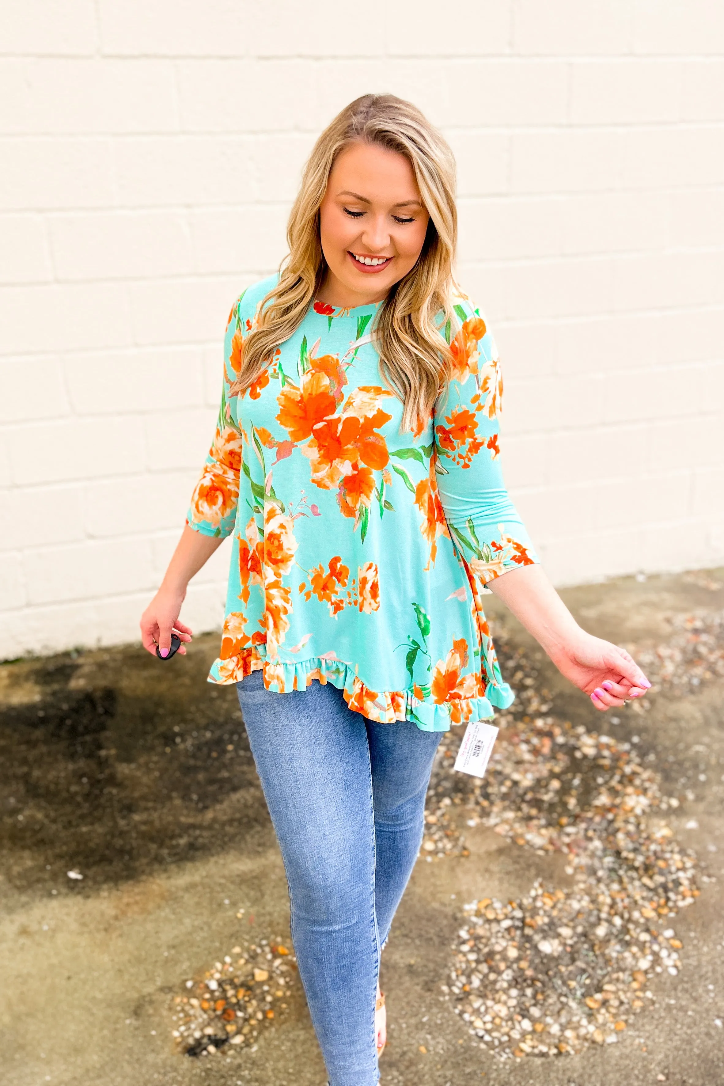 Enjoy Every Moment Floral Tunic Top, Mint