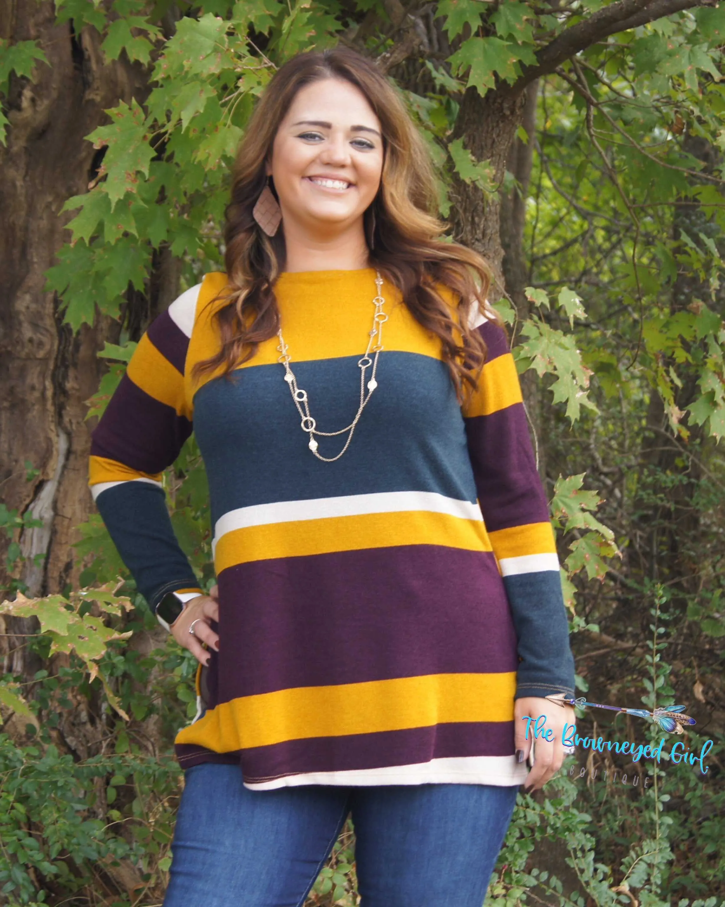 FallIng Hard For Autum Striped Brushed Knit Tunic