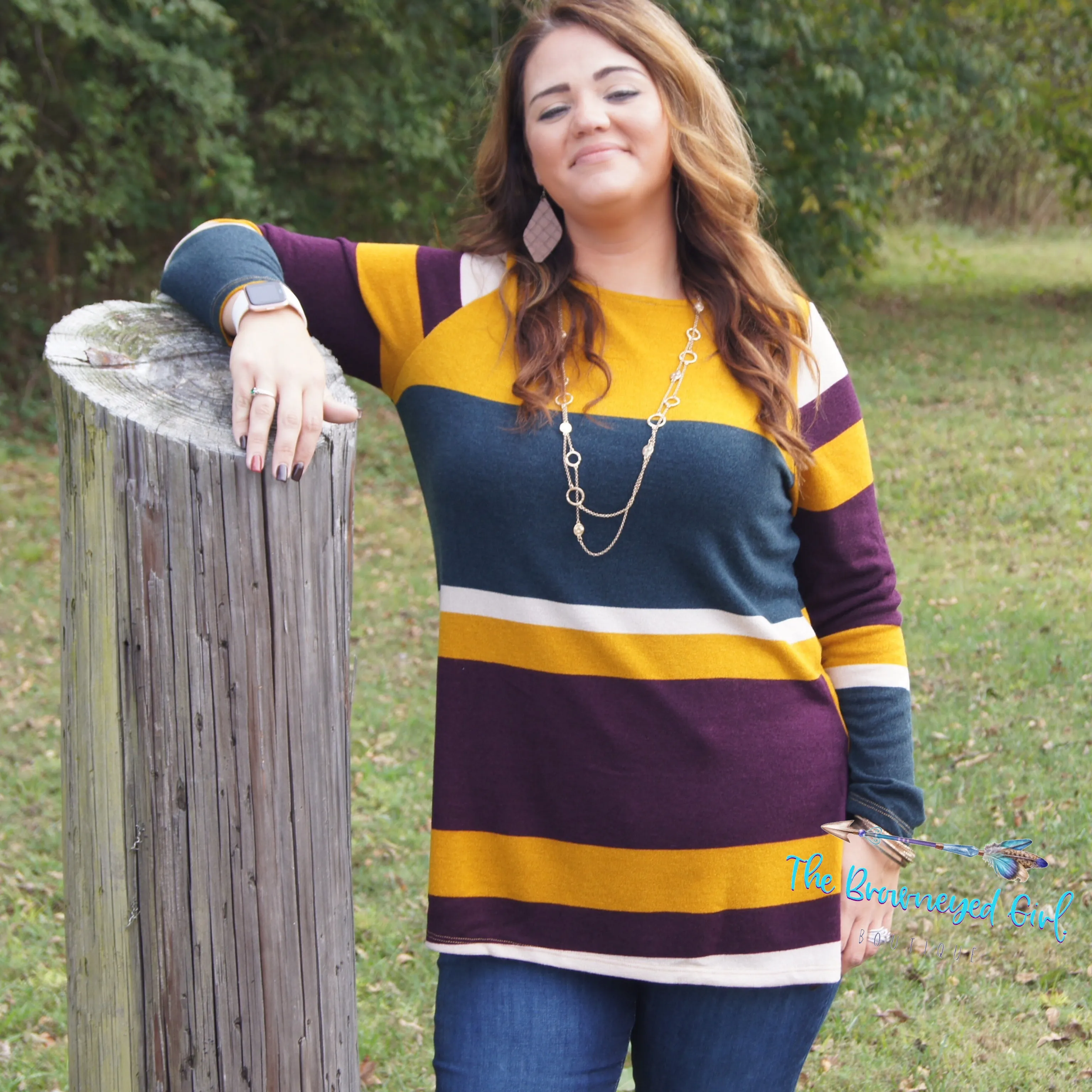 FallIng Hard For Autum Striped Brushed Knit Tunic