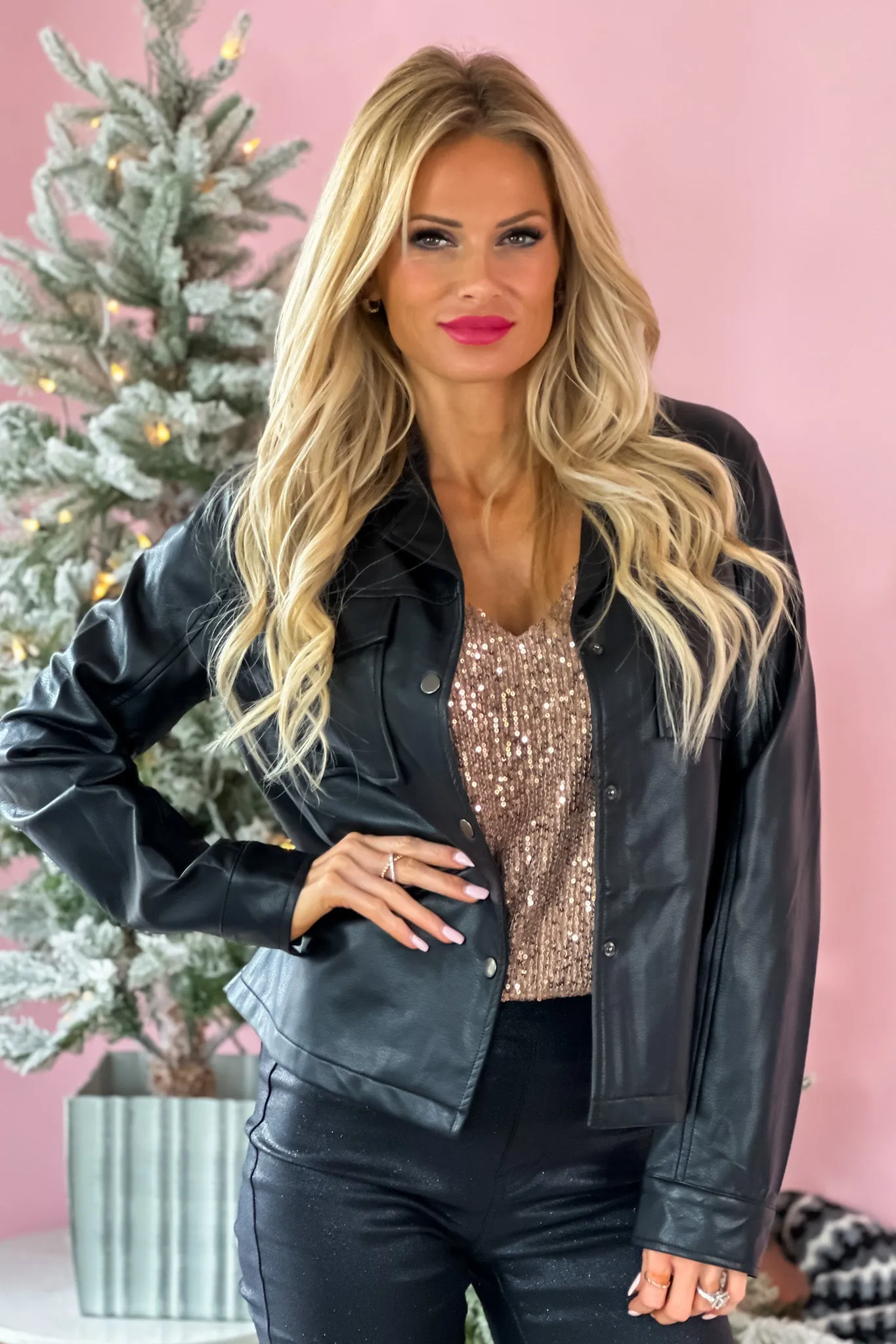 Fashion Sense Faux Leather Jacket : Black