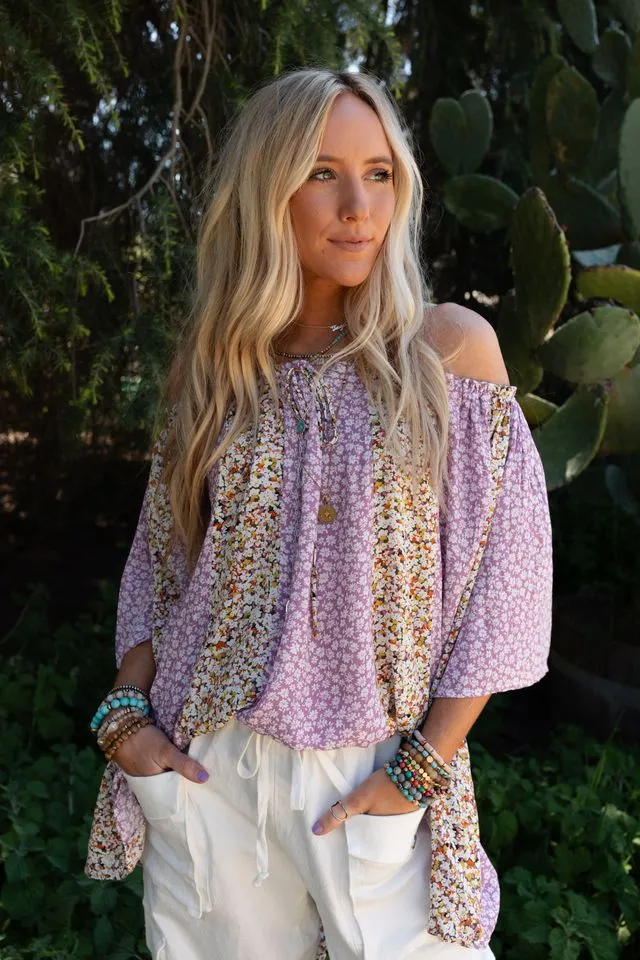 Floral Bliss Tunic Top - Lavender