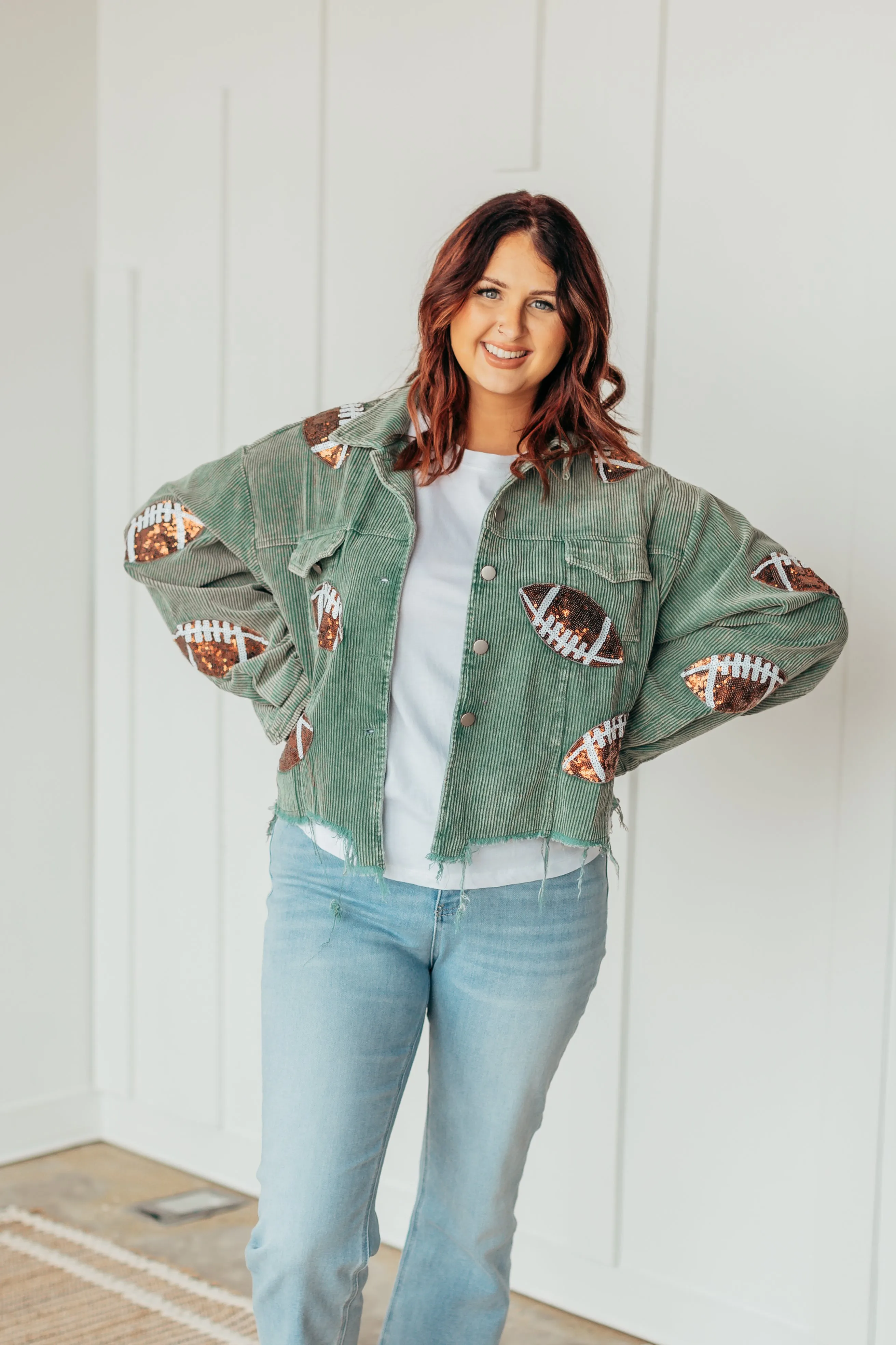 Football Season Sequin Corduroy Jacket