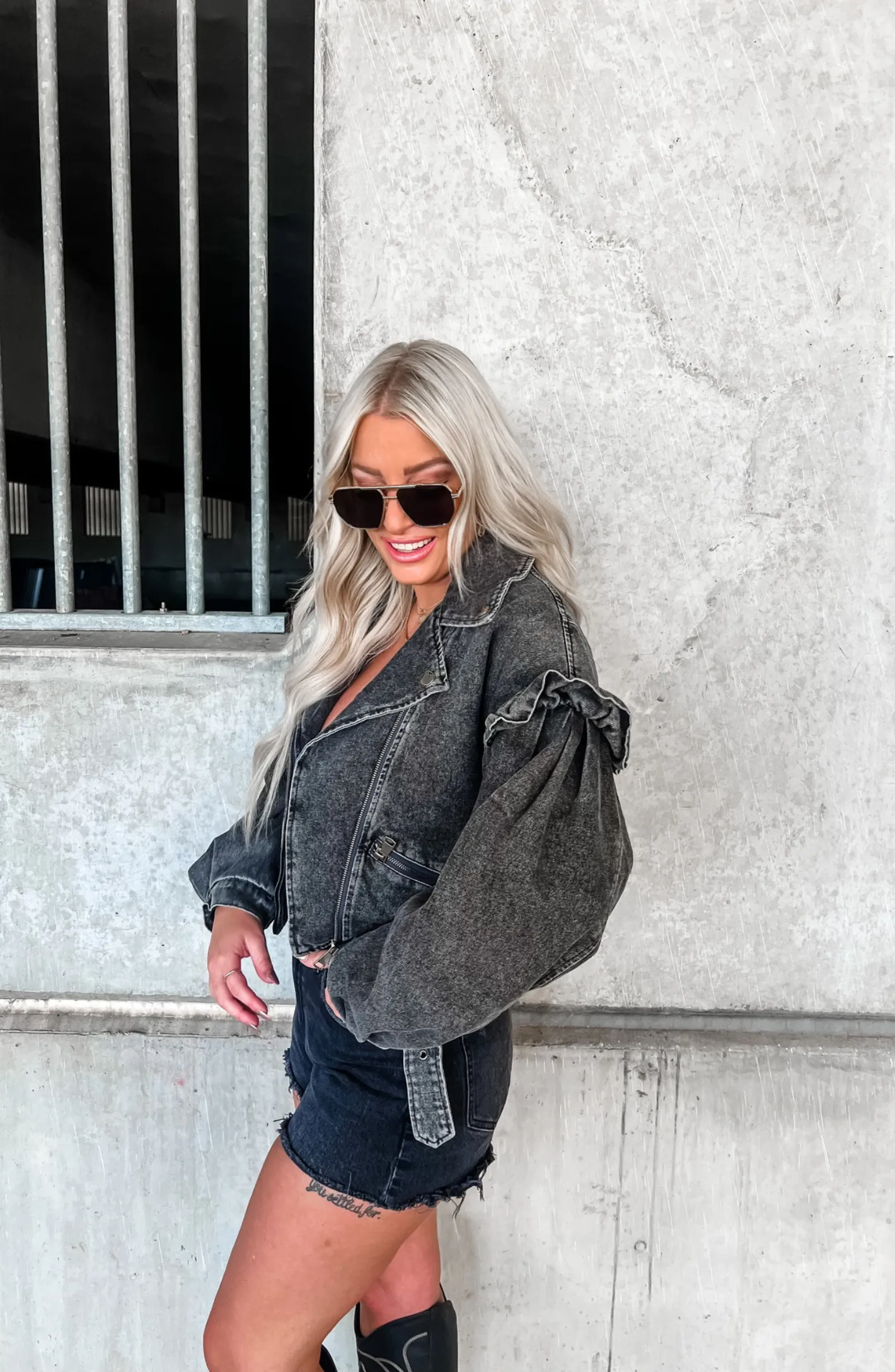 Full of Energy Black Denim Cropped Jacket