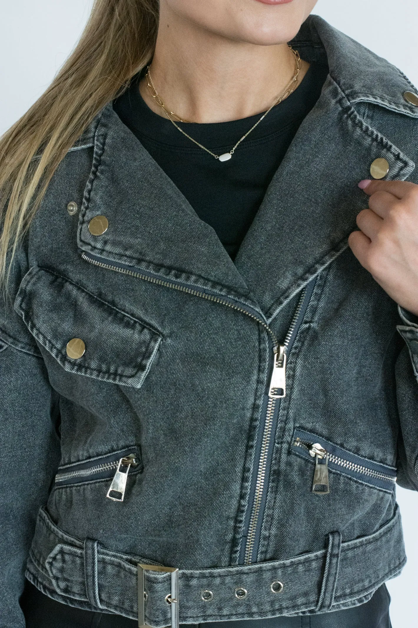 Full of Energy Black Denim Cropped Jacket