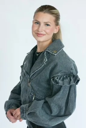 Full of Energy Black Denim Cropped Jacket