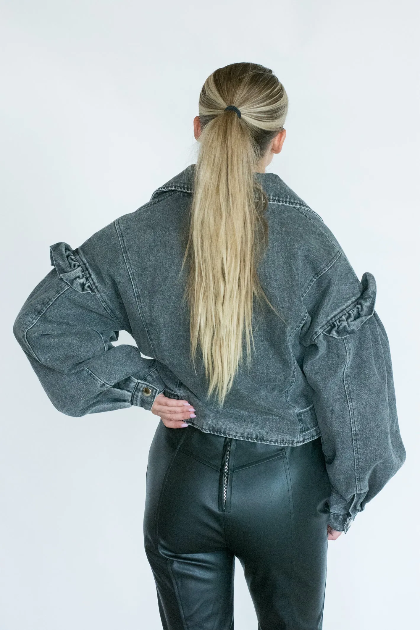 Full of Energy Black Denim Cropped Jacket