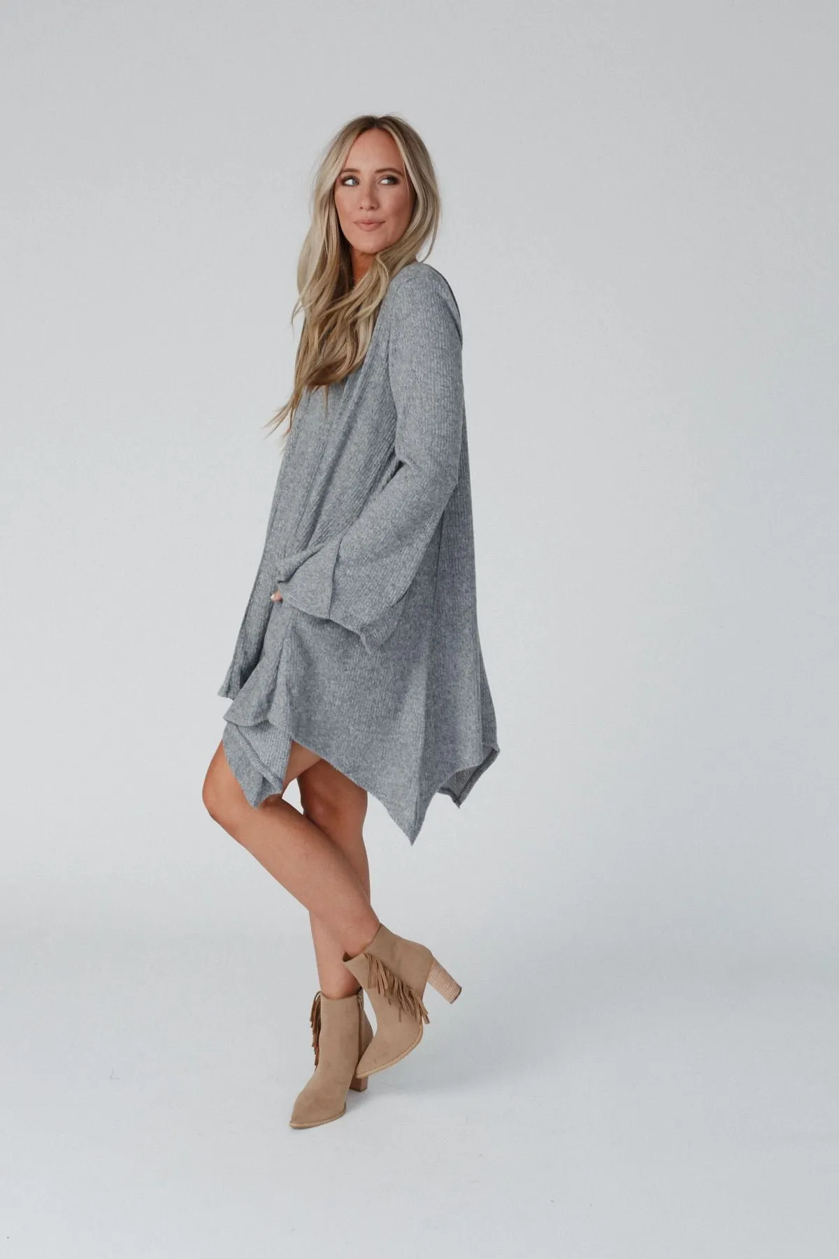 Golden Hour Long Bell Sleeve Tunic Dress - Heather Grey