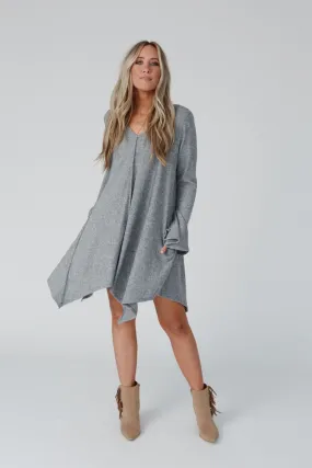 Golden Hour Long Bell Sleeve Tunic Dress - Heather Grey