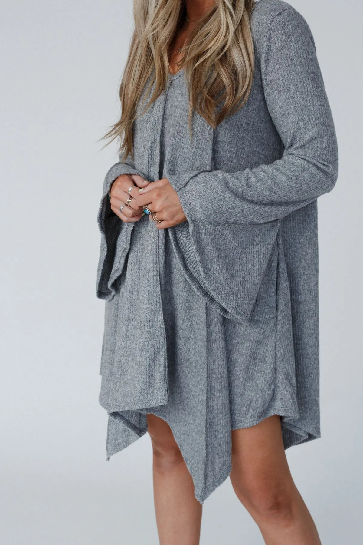 Golden Hour Long Bell Sleeve Tunic Dress - Heather Grey