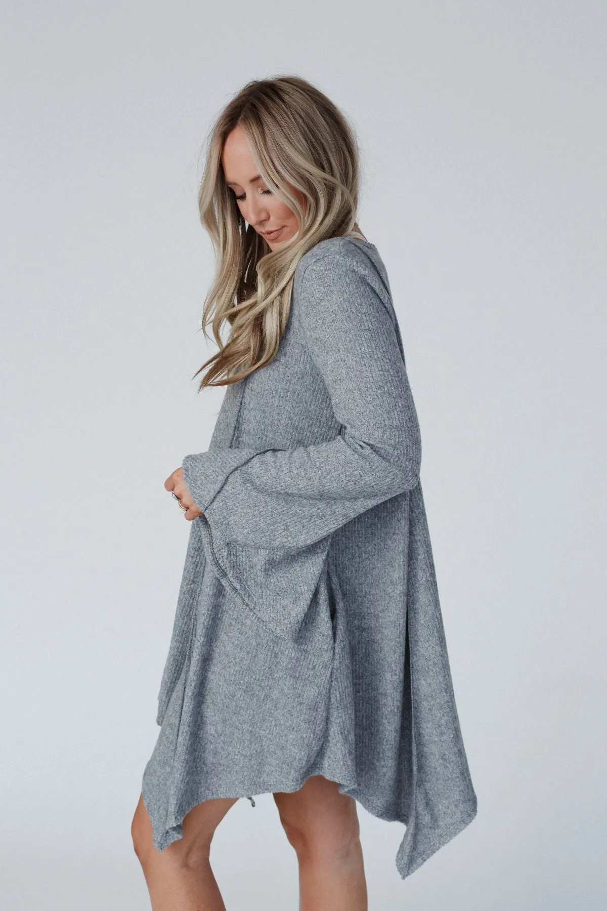 Golden Hour Long Bell Sleeve Tunic Dress - Heather Grey