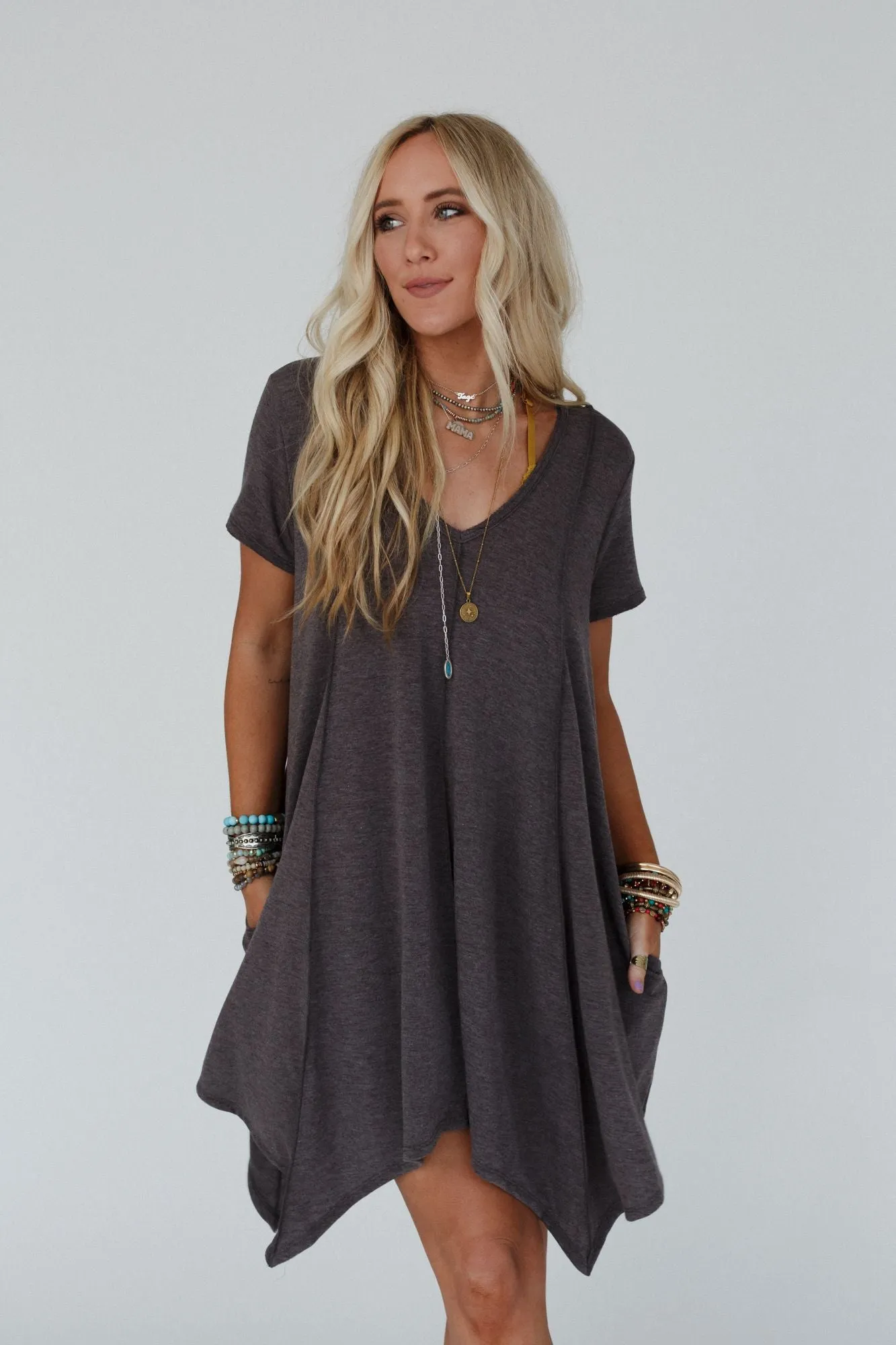 Golden Hour Short Sleeve Dress - Charcoal