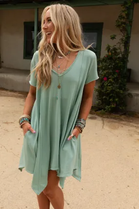 Golden Hour Short Sleeve Dress - Dusty Sage