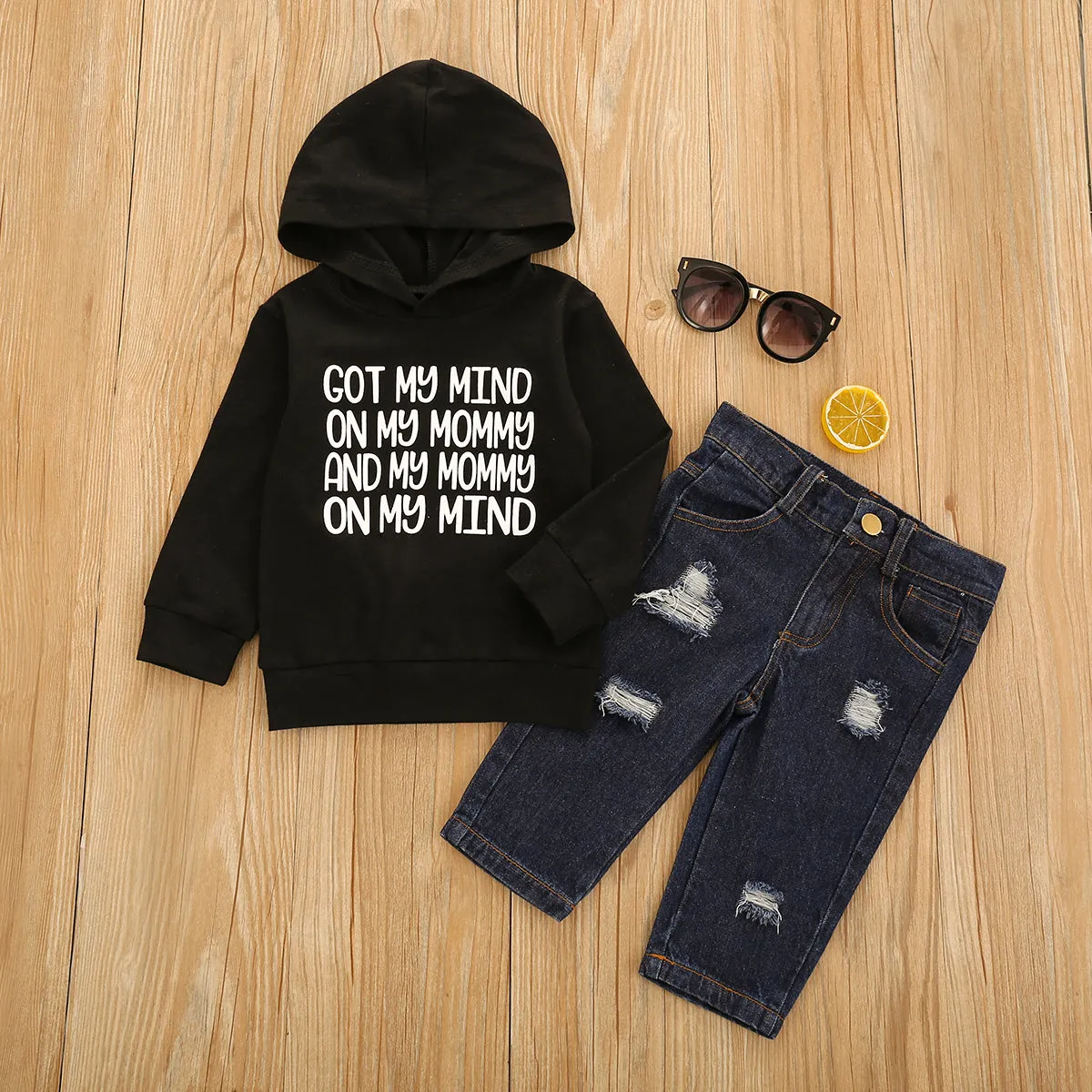 Got My Mind on My Mommy Hoodie and Jean Set Baby Boy Outfit Winter Clothes