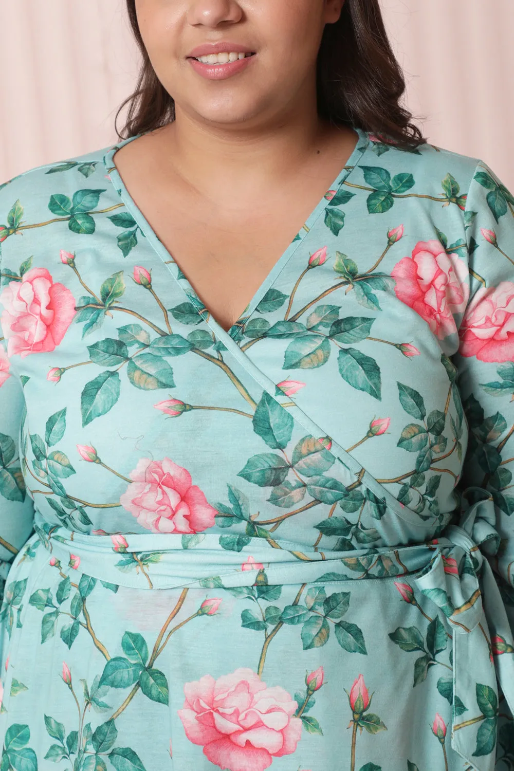 Green Floral Wrap Top