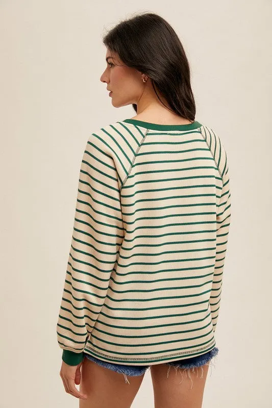 Green Stripe Side Slit Henley