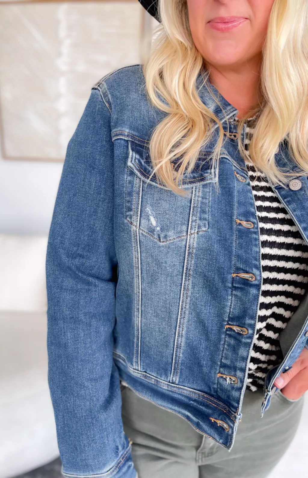 Helen Medium Wash Denim Jacket-Curvy