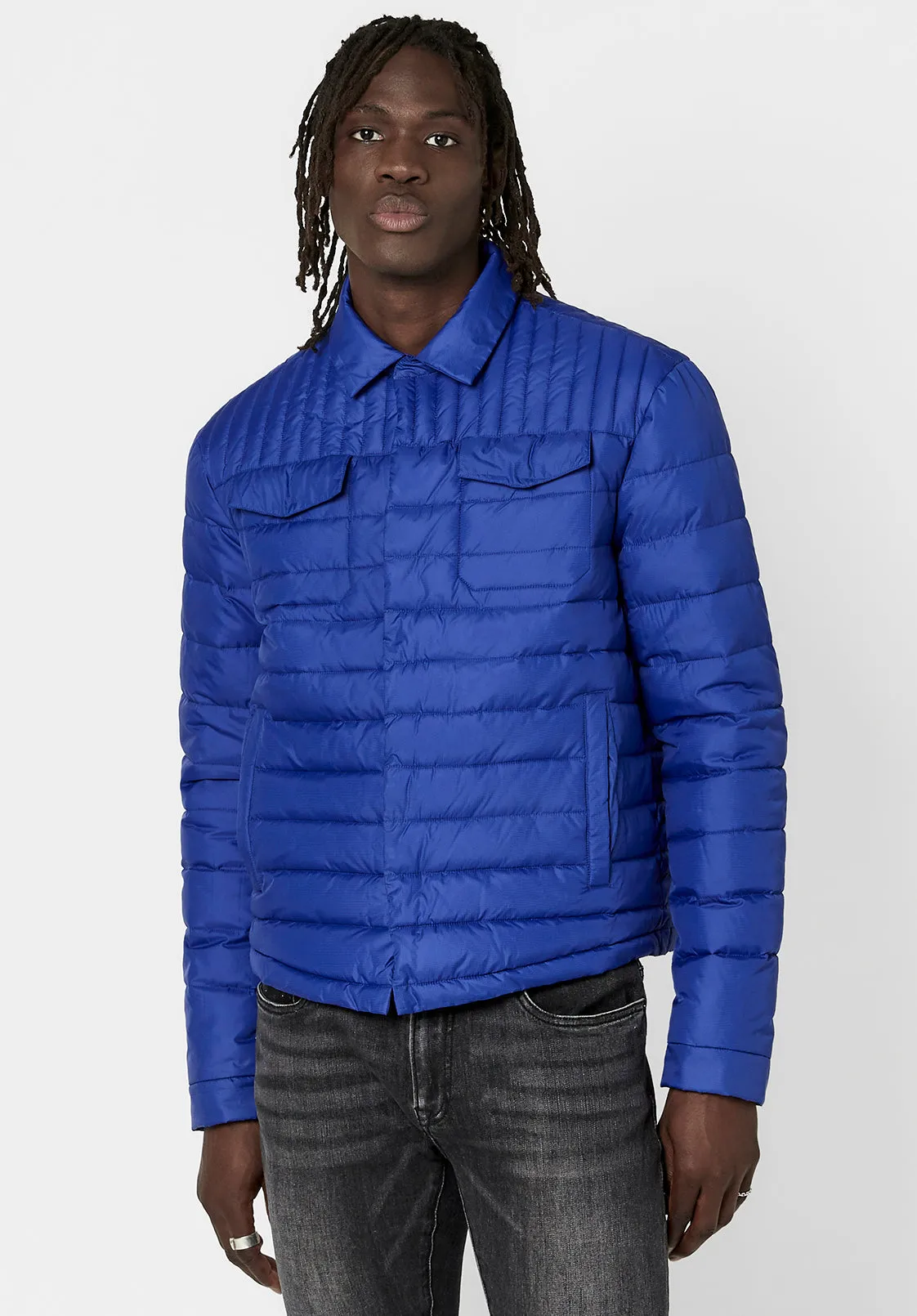 Jawine Men's Cropped Puffer Jacket in Blue - BM23608