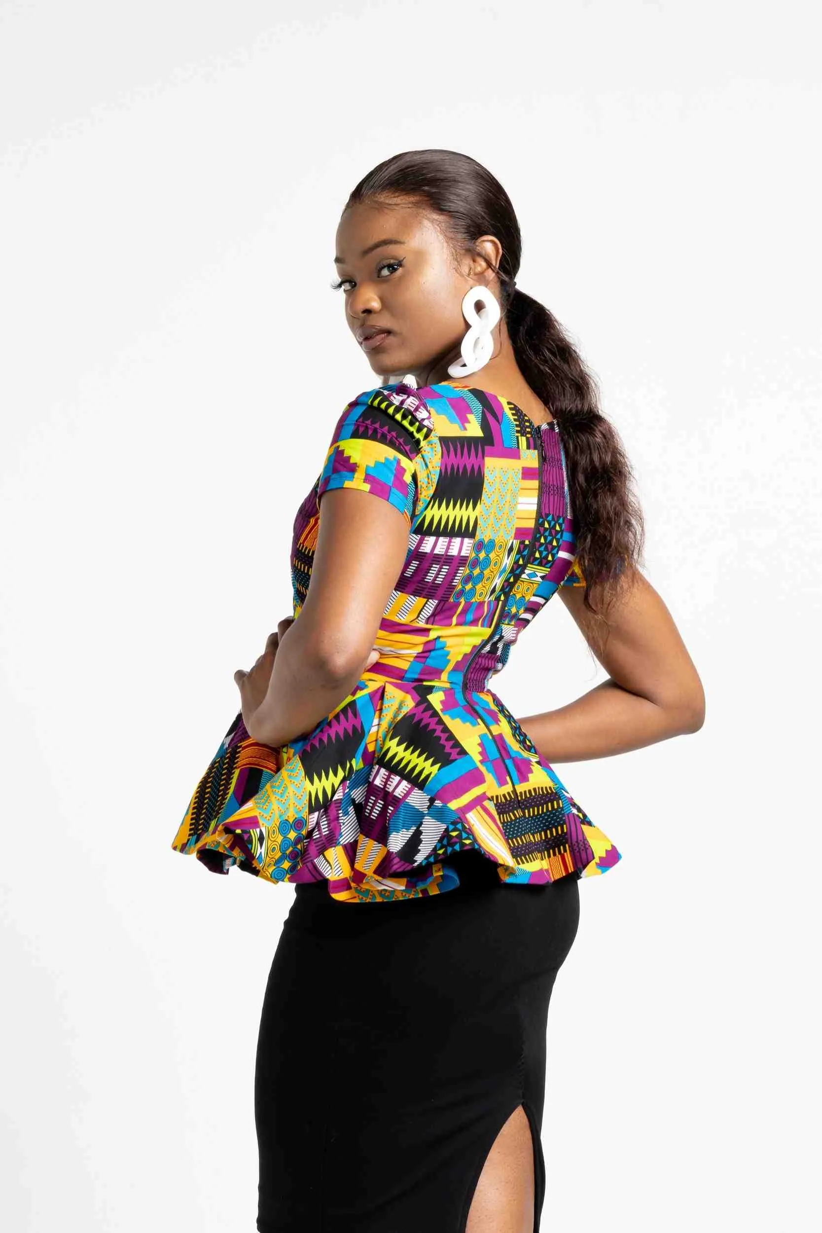 KABIRA African Print Women's Top (Peplum)