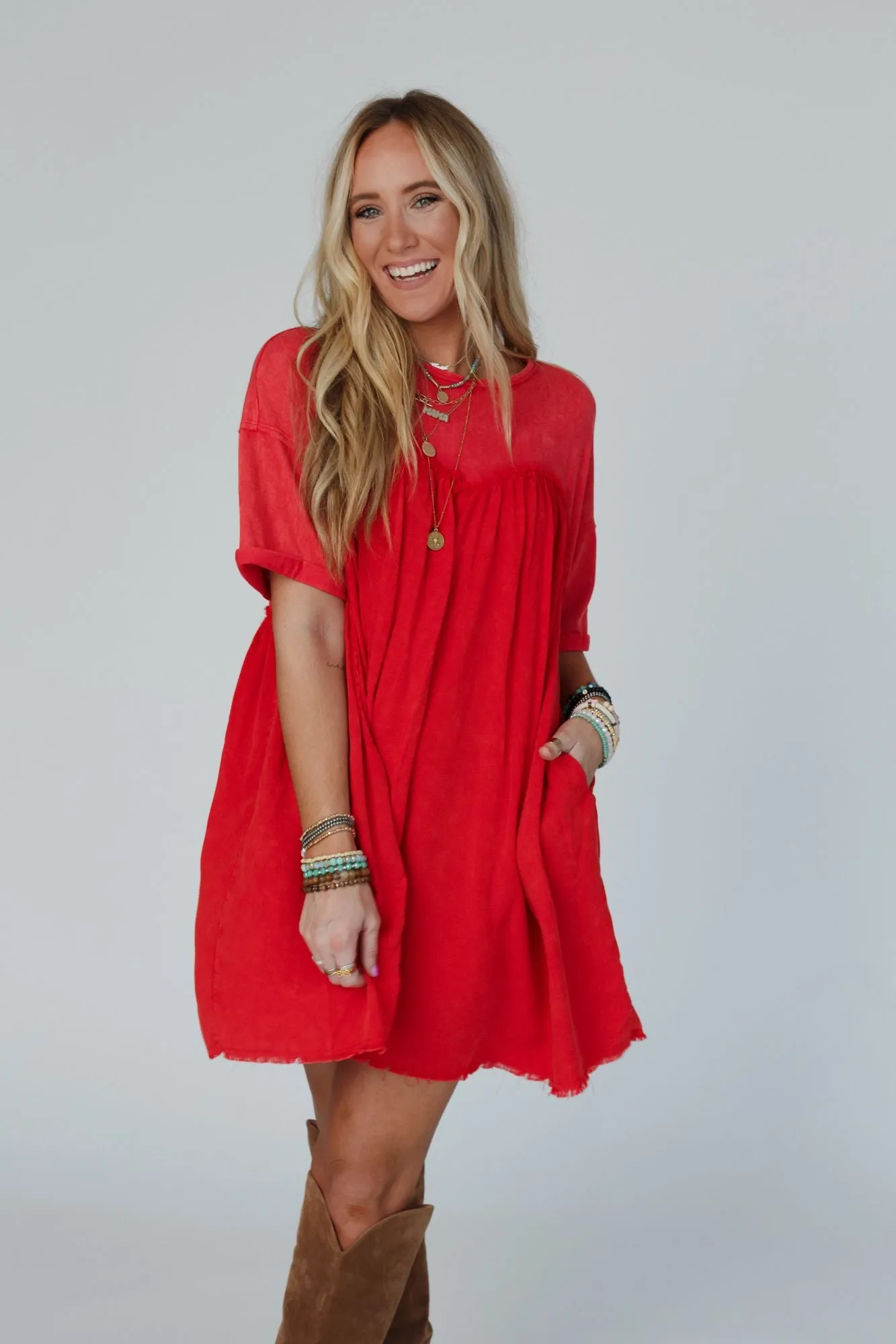 Keep In Touch Tunic Dress - Red