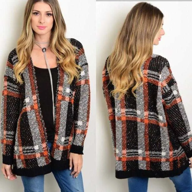 Lets Fall Cozy Up Plaid  Sweater Cardigan