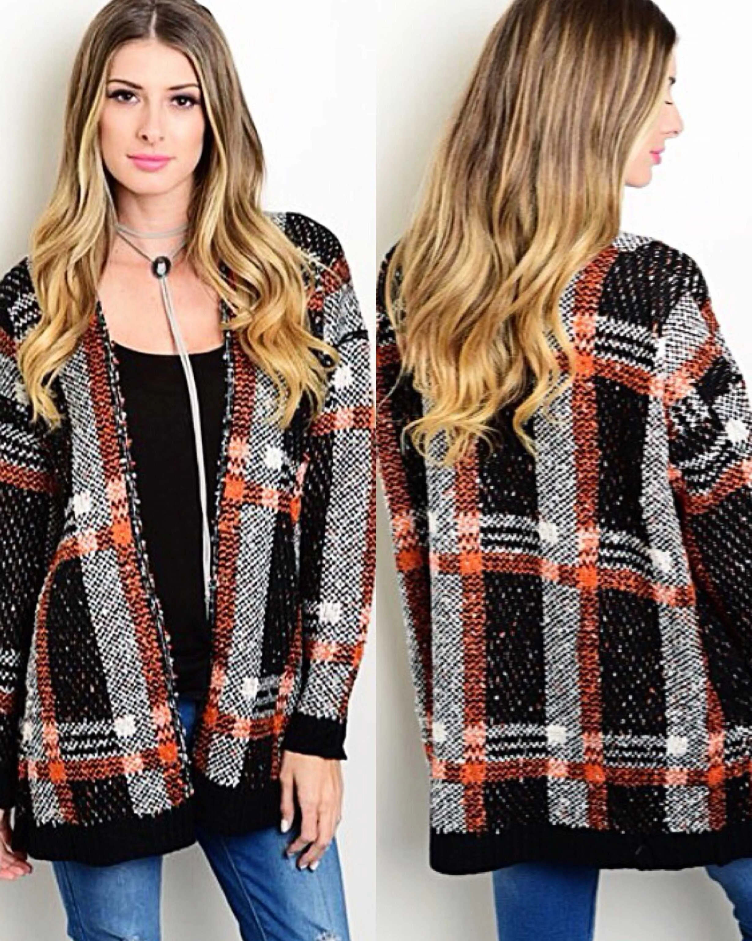 Lets Fall Cozy Up Plaid  Sweater Cardigan