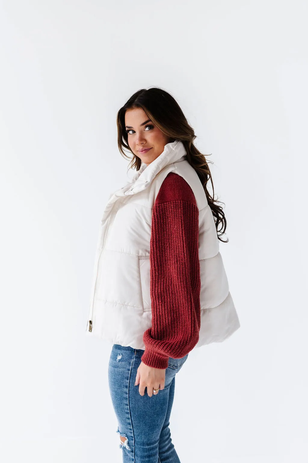 Lincoln Puffer Vest in Ivory