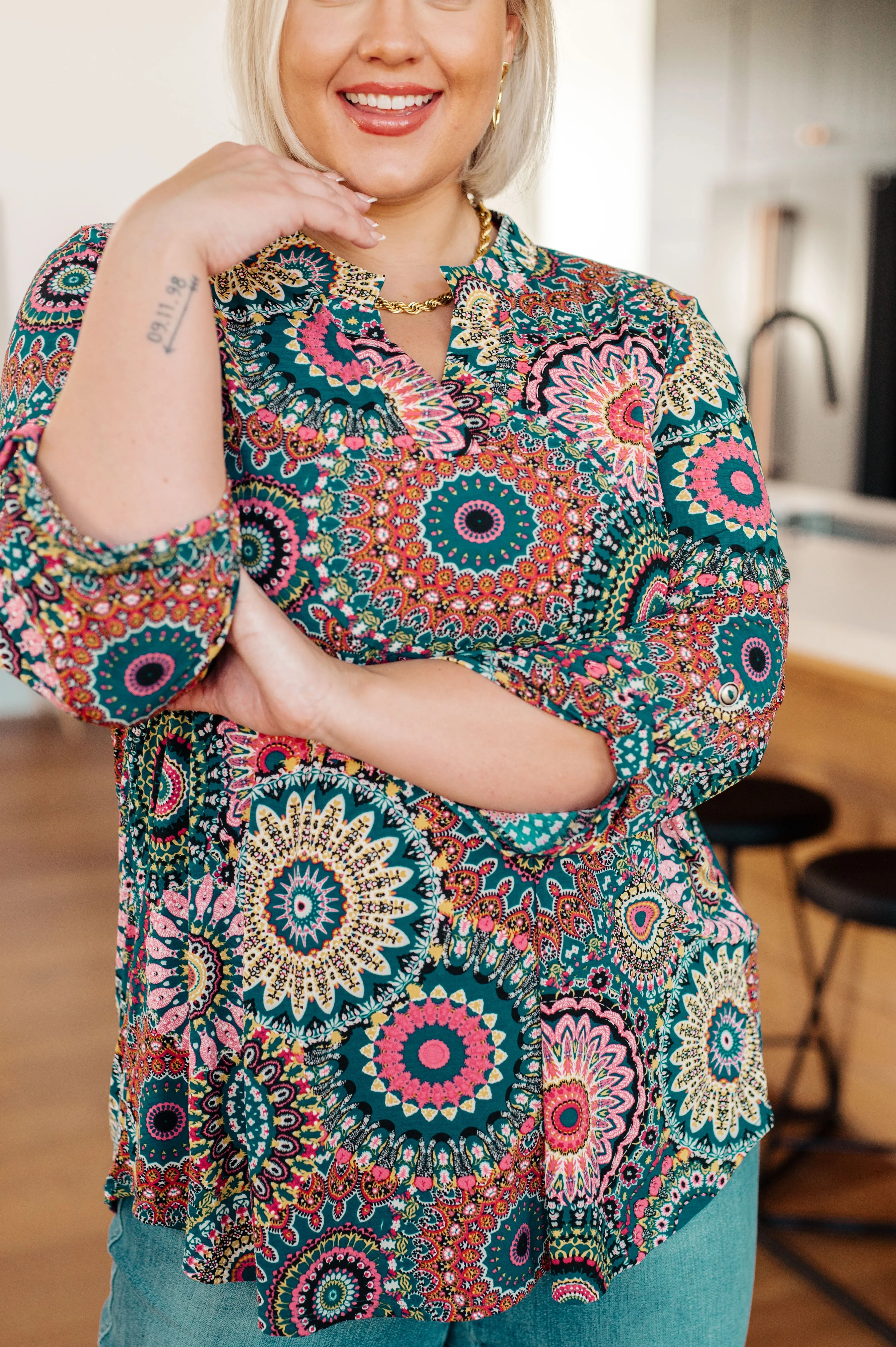 Little Lovely Blouse in Teal Medallion