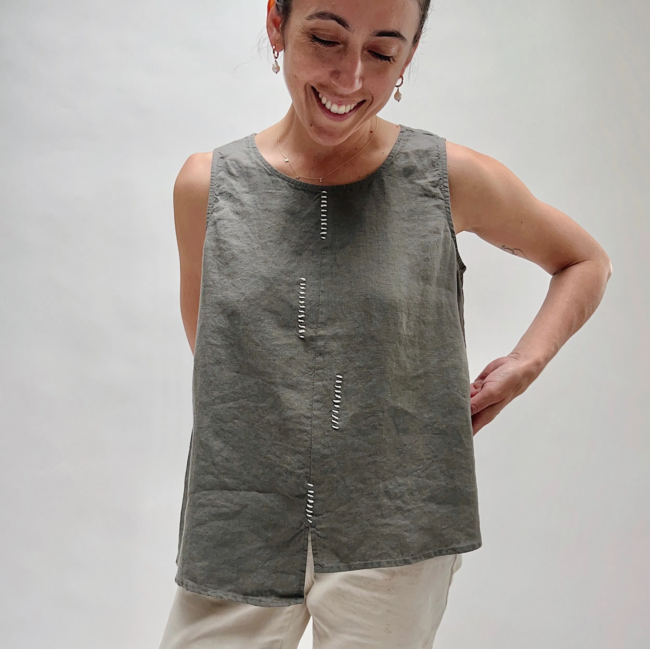 Liv by Habitat | Hand Stitched Linen Tank in Grey