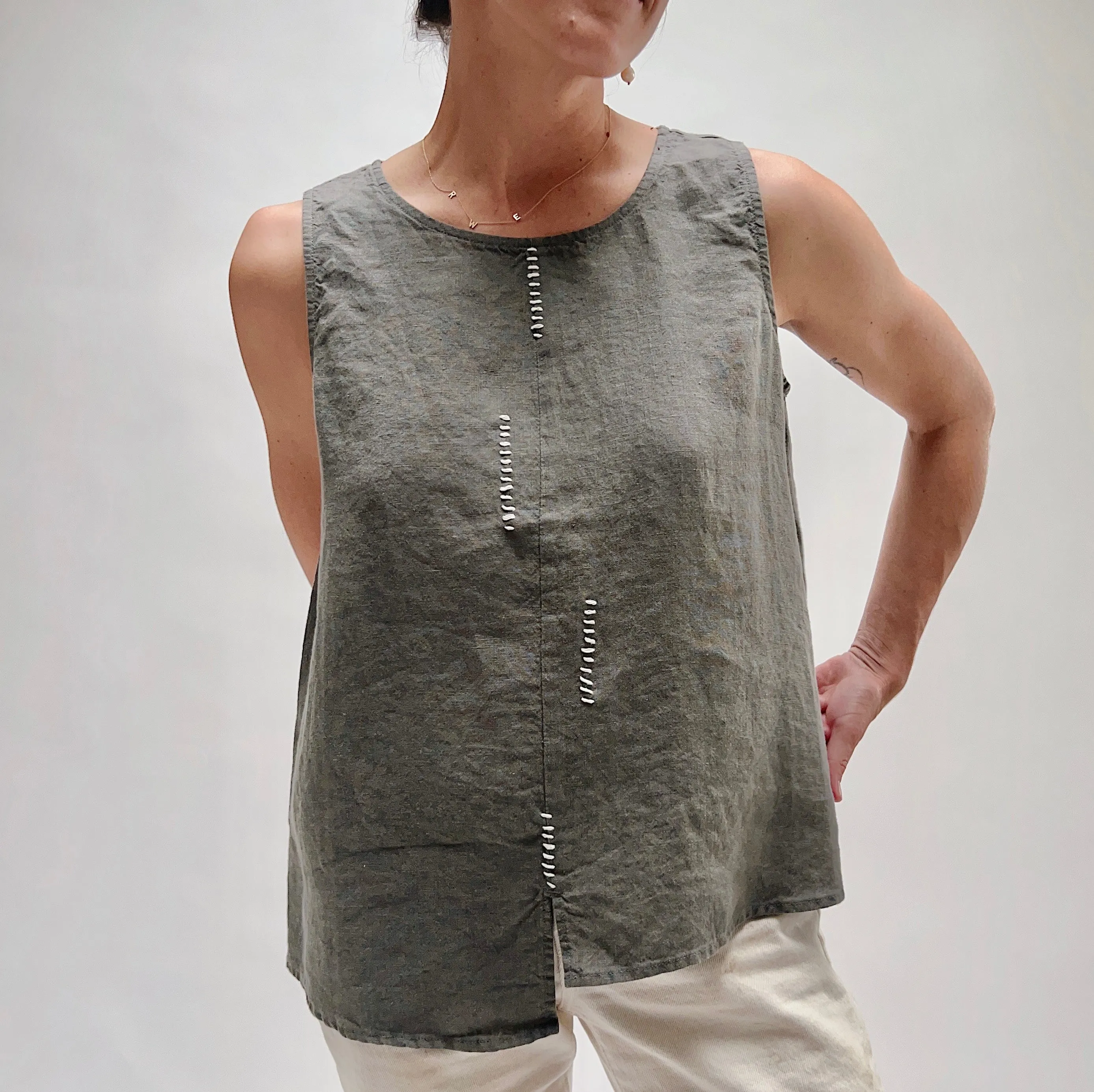 Liv by Habitat | Hand Stitched Linen Tank in Grey