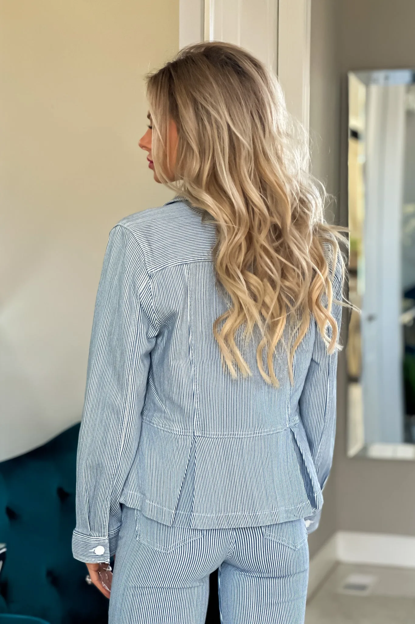 Liverpool Lucien Peplum Denim Jacket : Chambray