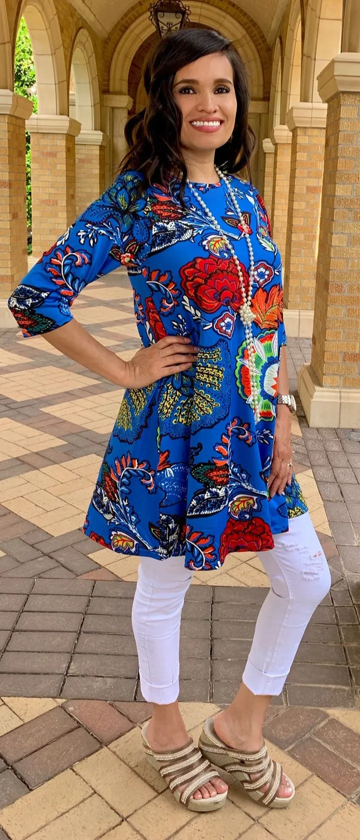 M-L * Blue Floral Flutter Tunic