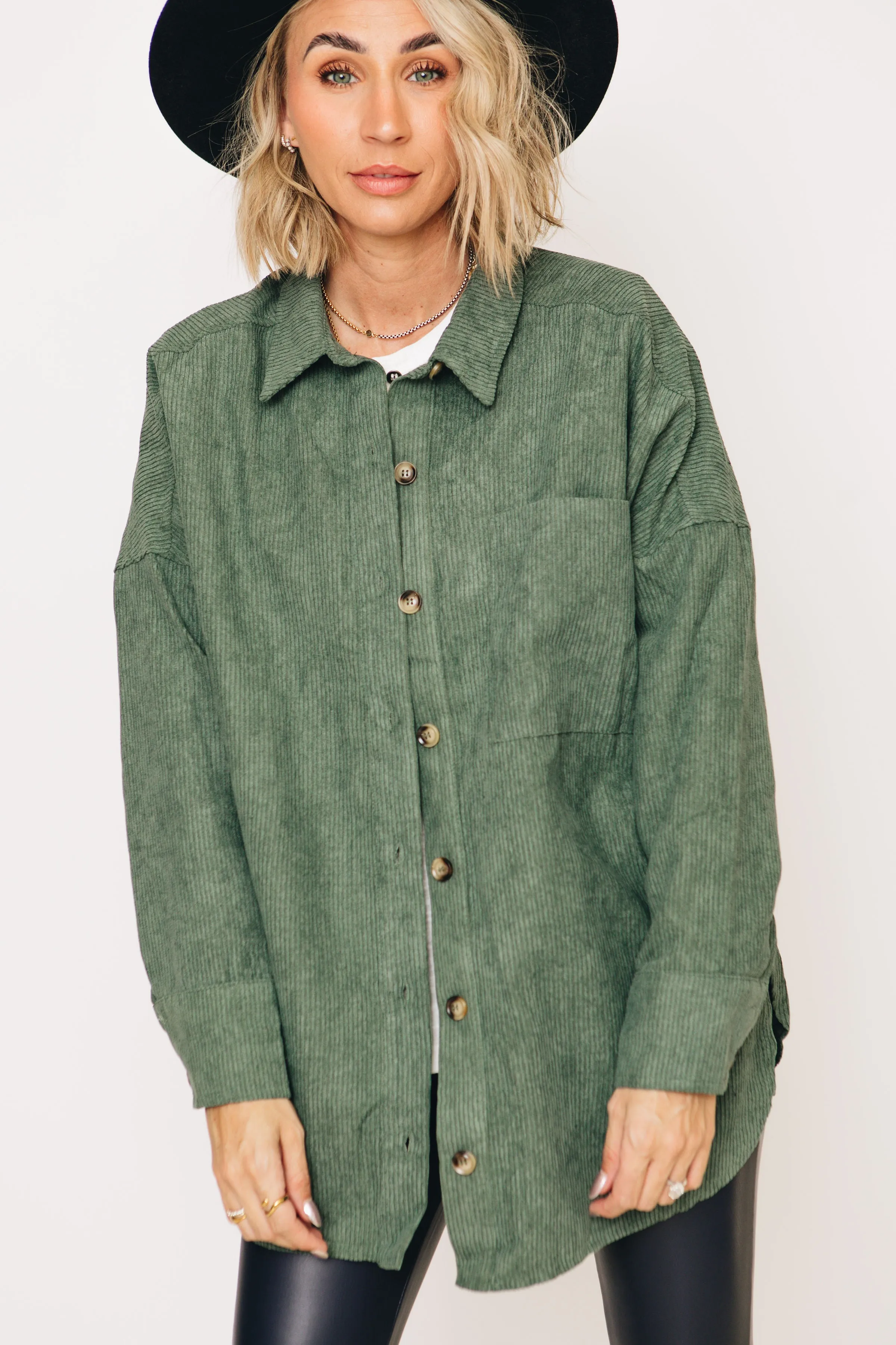 Mia Oversized Corduroy Button Down Tunic Shacket (S-3XL)