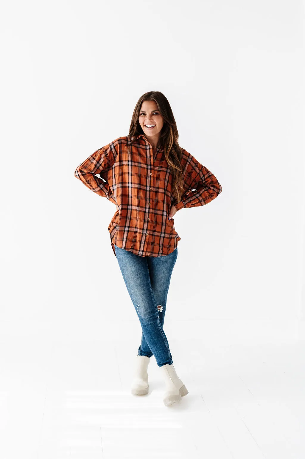 Milo Plaid Flannel Top in Brown