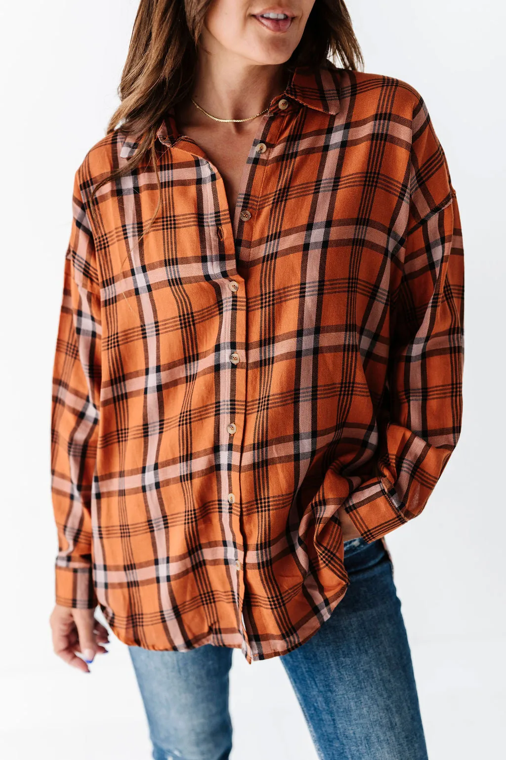 Milo Plaid Flannel Top in Brown