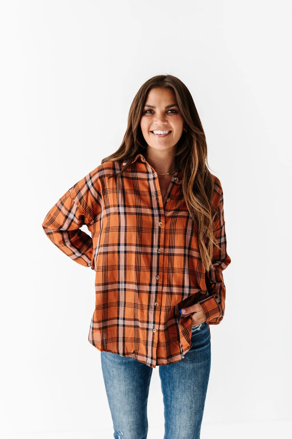 Milo Plaid Flannel Top in Brown