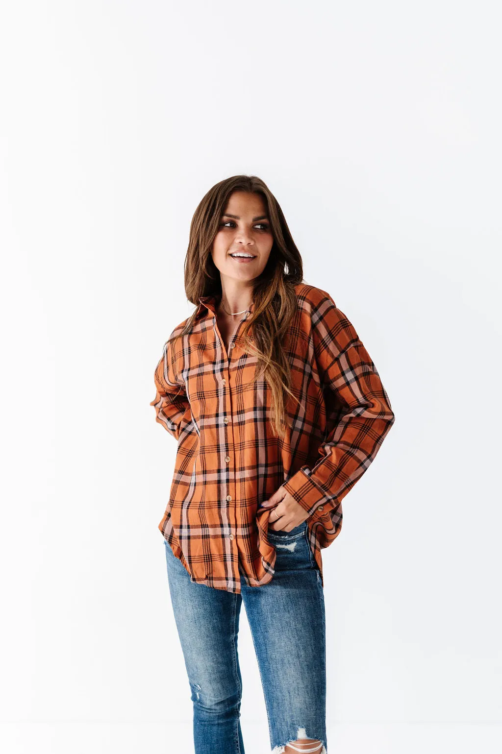 Milo Plaid Flannel Top in Brown