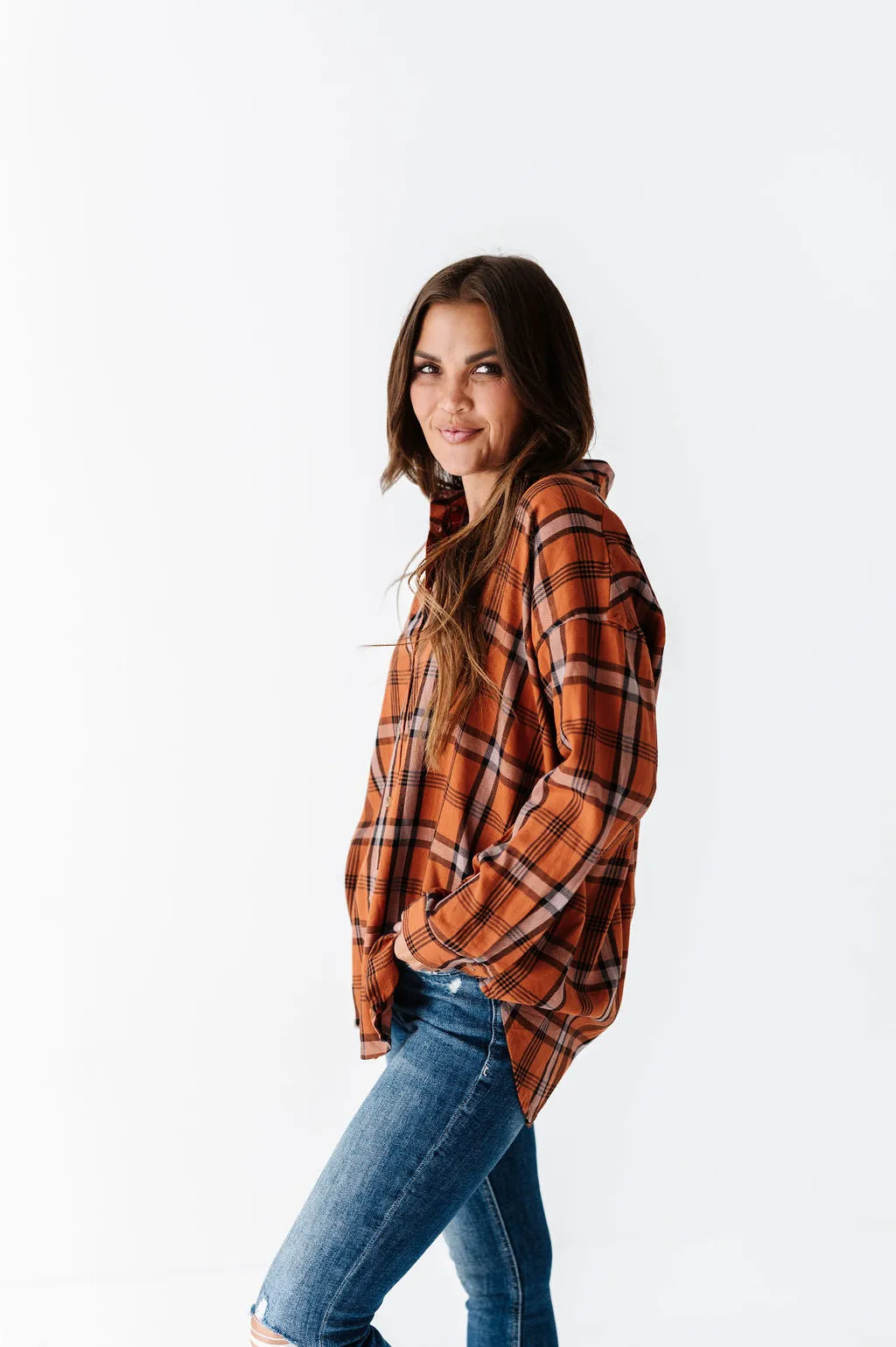 Milo Plaid Flannel Top in Brown