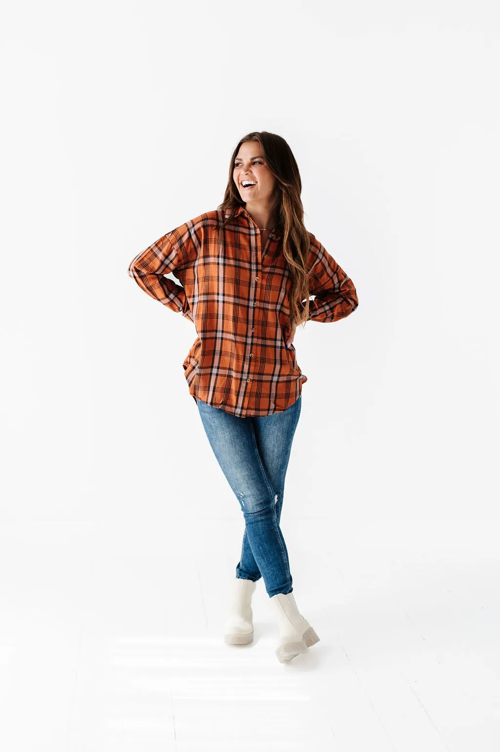 Milo Plaid Flannel Top in Brown