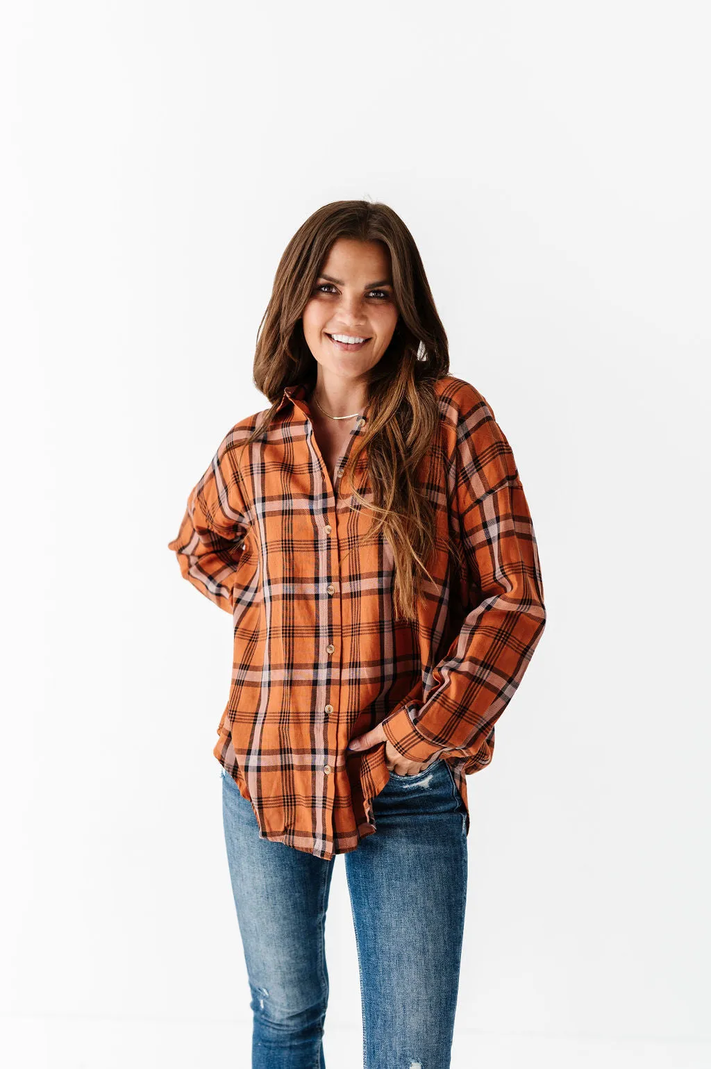 Milo Plaid Flannel Top in Brown